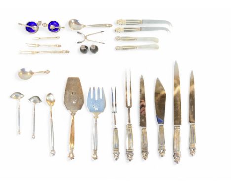 Georg Jensen- a comprehensive eight place sterling silver canteen of cutlery in Acorn (Konge) pattern together with other mat
