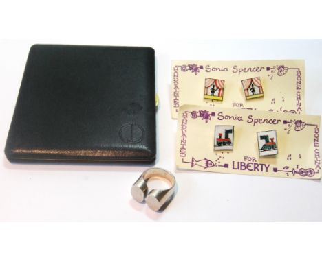 Silver ring by Puig Doria, two pairs of cufflinks for Liberty and a Dunhill cigarette case.