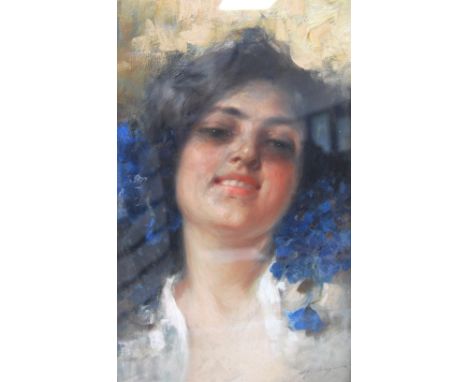 ATTRIBUTED TO EDOARDO FORLENZA (1861 - 1934)Portrait of a young lady with flowers in her hairIndistinctly signed lower right,