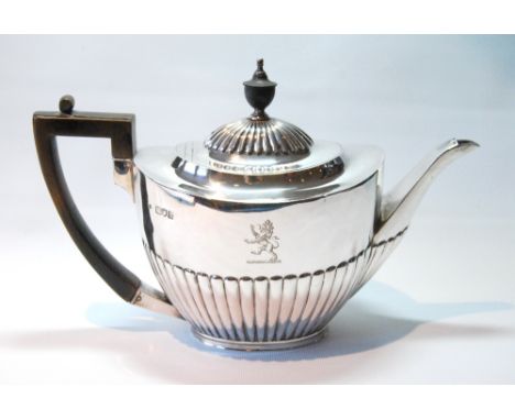 Silver oval teapot, part fluted, by Gibson & Longman 1897, 18oz.