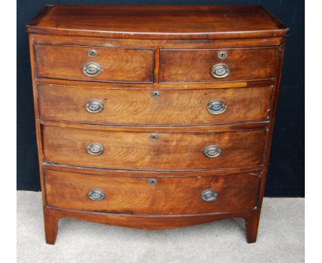 19th century mahogany bowfront chest with two short over three long graduated cockbeaded drawers and raised on bracket feet, 