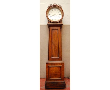 Scottish 19th century longcase clock with painted dial signed Leonard Desh, Glasgow, in mahogany case of drumhead style with 