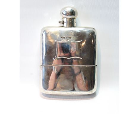 Silver spirits flask with detachable cup by Dixons, Sheffield 1917, 10oz. Condition Report Shuts well, needs cork.  Lug for b