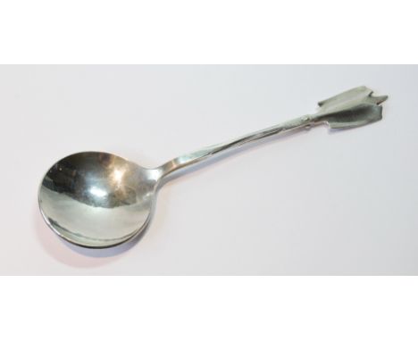 Liberty & Co Arts & Crafts silver spoon of good gauge with hammered twisted stem and fluted and pointed terminal, 1899, 20cm,