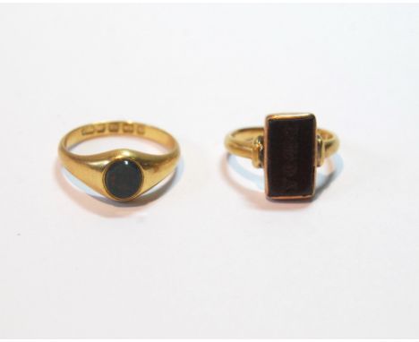 Lady's gold signet ring with bloodstone, 1892, and another, carnelian, both 18ct, 1892/3, 8g gross.   (2) Condition Report Si