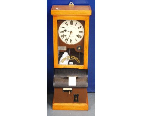 Mahogany cased National Time Recorder clock, St Mary Cray, Kent, the glass door enclosing a white circular face with Roman nu