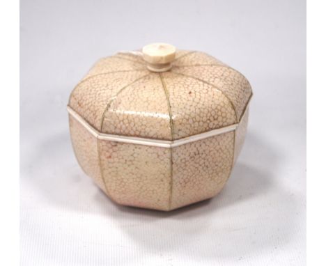 Shagreen octagonal tea caddy, 10cm high. Condition Report Foot/base has become unstuck but is present.  Section of ivory stri