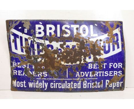 Local Interest - Enamel Advertising Sign ' Bristol Times &amp; Mirror, mostly widely circulated Bristol Paper ' 120cm x 75cm 