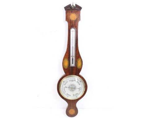 Early 19th century Mahogany Inlaid Banjo Barometer, 97cm high 