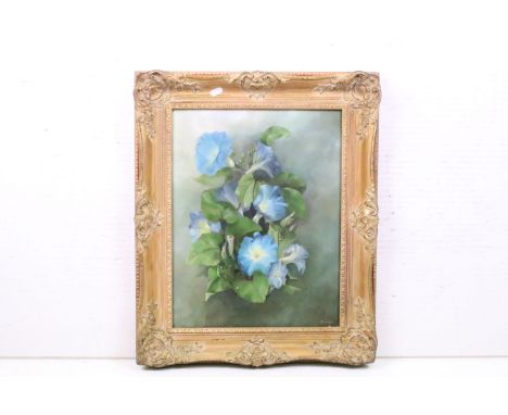 English School, still life of Morning Glory flowers, oil on board, signed K Jones lower right, 44 x 34cm, framed in a Rococo 