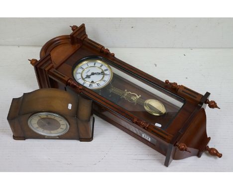 Highlands Vienna Style mahogany pendulum wall clock (90cm tall), together with a mid 20th C Smiths Enfield wooden mantel cloc