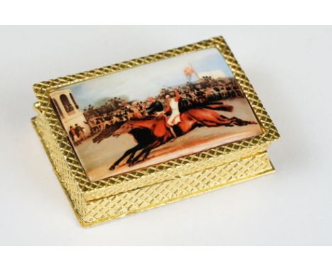 Gold Plated on Silver Pill Box with Enamel plaque 