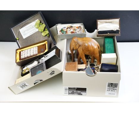 A box of mixed collectables to include jewellery, watches, penknife, barometer, clock....etc. 