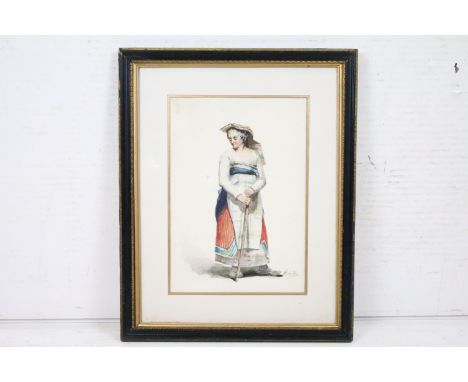 N. Riccardi, 19th century Fine Watercolour Portrait of a Woman in Traditional Costume, 35.5cm x 24cm, framed and glazed 