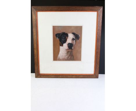 Oak Framed Oil on Board Portrait Head Study of a Jack Russell Terrier, 24.5cm x 20cm 