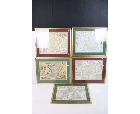 Carte des Chemins de S. Jacques de Compostelle 1648, colour print, 36 x 50.5cm together with four other maps, all framed and 