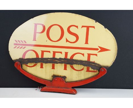 Advertising - Original Oval ‘ Post Office ‘ Double Sided Enamel Sign with an arrow on a yellow ground, 46cm long
