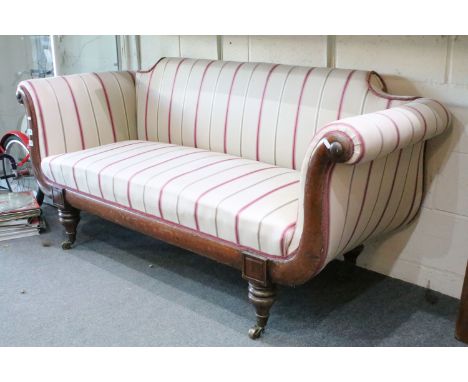 Regency Mahogany Scroll end Sofa, 190cm long x 70cm deep x 80cm high 