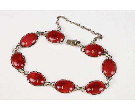 Silver and Red Enamel Bracelet 