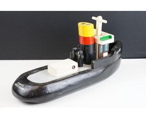 Two scratch built painted wooden model boats to include a 'Daniel Amsterdam' tug boat (41cm long) and a boat marked 'Alison 1