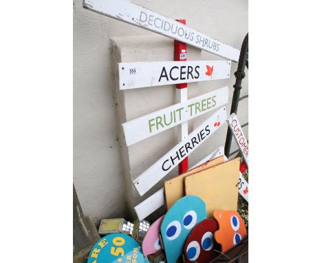 Two Wooden Garden Centre Signs, Advertising Enamel Sign for Bristol Topped Cigarettes (a/f), Two Fairground Dart Boards and T