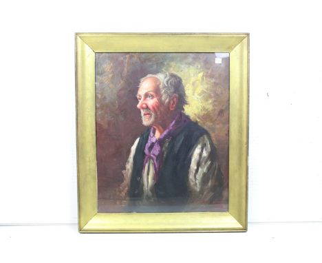 Oil on Board Portrait of a Farm Labourer, 57 x 47cm, framed and glazed 