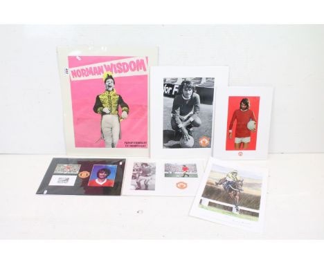 A collection of George Best / Manchester United prints together with a Shiskin horse racing print and a Norman Wisdom mounted