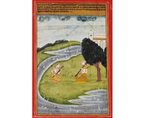 A Scene From a Ragamala Series, Jaipur, Rajasthan, India, late 18th century, gouache with gold on paper, laid on card, depict