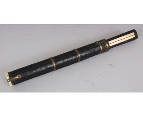ANOTHER 19TH/20TH CENTURY CHINESE CHOPSTICK & KNIFE UTENSIL SET, with bone chopsticks and with a black leather shagreen-style