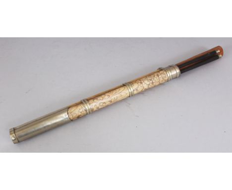 ANOTHER 19TH/20TH CENTURY CHINESE CHOPSTICK & KNIFE UTENSIL SET, with an engraved bamboo case, 12.5in long overall.