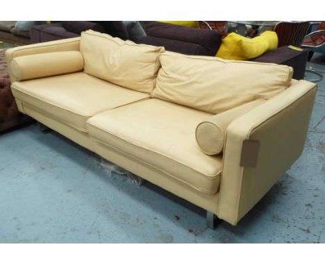 CONRAN 59TH STREET SOFA, piped 1970's parchment leather, with rectangular arms, twin cushions and stainless steel supports, 2