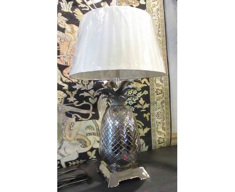 PINEAPPLE TABLE LAMP, silvered coloured with a cream shade, 71cm H.