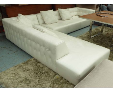 G4 DECO CORNER SOFA, custom made, white leather finish, 290cm x 235cm x 70cm.