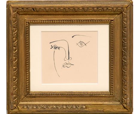 PABLO PICASSO 'Portrait', lithograph: 1945, 10cm x 10cm, framed and glazed.