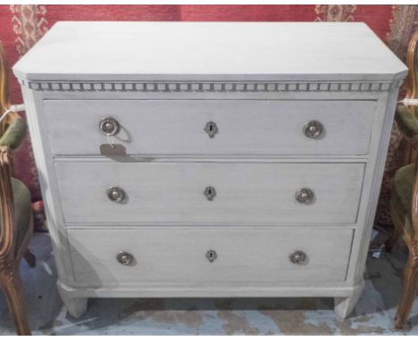 COMMODE, Gustavian style, Continental pine and traditionally grey painted, with three long drawers, 99cm W x 87cm H x49cm D.