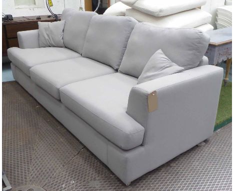 CONTEMPORARY SOFA, three seater, in a grey fabric on chromed metal supports, 251cm L.