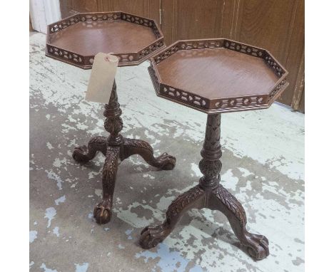 TRIPOD LAMP TABLES, a pair, Georgian style mahogany with octagonal pierced gallery tops, 34cm x 58.5cm H. (2) (with faults)
