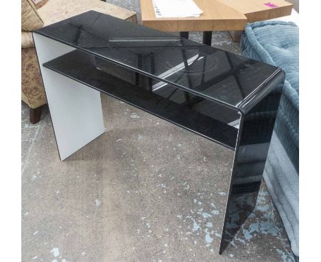 SOUVET NIDO CONSOLE TABLE, by Lievore Altherr Molina, black glass, 33cm x 75cm H x 100cm L, cost £800 new.