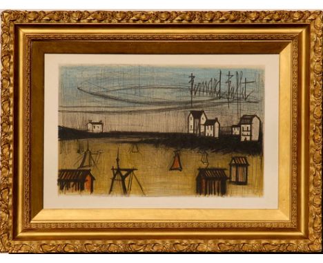 BERNARD BUFFET 'The Beach', lithograph, signed in the plate, printed by Mourlot, 40cm x 60cm, framed and glazed.