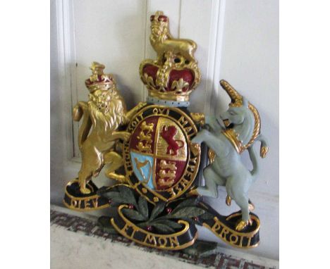 ROYAL COAT OF ARMS, polychrome resin, 70cm W x 75cm H.