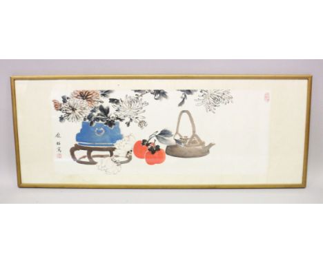 A GOOD 20TH CENTURY CHINESE PAINTING ON PAPER HANGING SCROLL BY PANG ZHAO 1915 - 1967, the painting framed section of a hangi