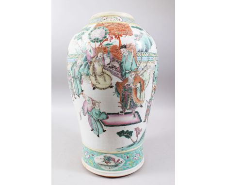 A LARGE CHINESE DAOGUANG FAMILLE VERTE ENAMEL PORCELAIN JAR, the body decorated finely with scenes of goats on hillside, and 