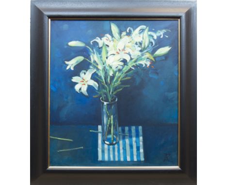 * ALEXANDER ROBB,STILL LIFE WITH FLOWERS AND CERAMICoil on canvas, signed73cm x 63cmFramed.Note:  Born in Kirkwall, Orkney, S