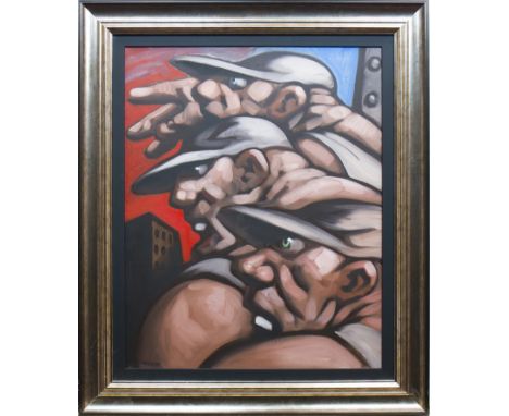 * PETER HOWSON OBE,PATRIOT TRIOoil on canvas, signed74.6cm x 60cmFramed and under glass.