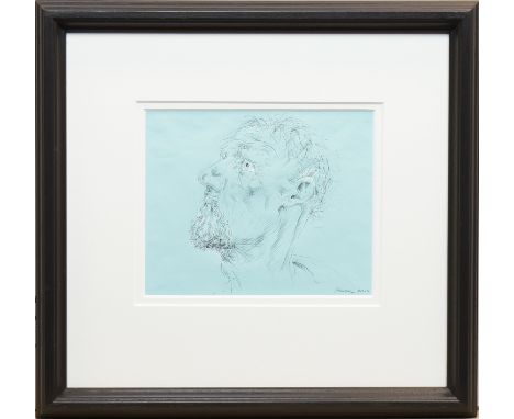 * PETER HOWSON OBE,THE QUIET MANink heightened with white on paper, signed and dated 201320cm x 25.5cmMounted, framed and und