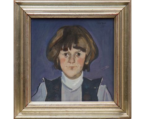 * NORMAN KIRKHAM RGI,PORTRAIT OF KIRSTY GRAHAMoil on board, signed and dated 78 25cm x 25cmFramed.Glasgow Art Club label vers