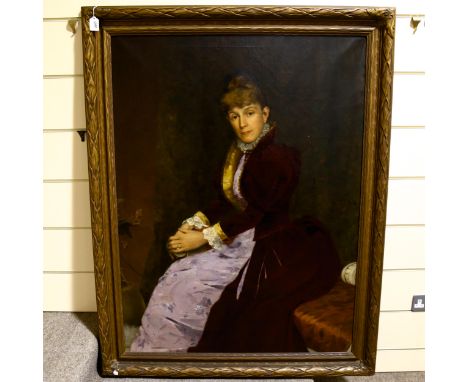 Late 19th century oil on canvas, large scale portrait of a woman, unsigned, 125cm x 90cm, framedGood original condition, no c