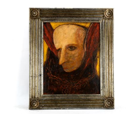 Contemporary oil on board, surrealist portrait, unsigned, 50cm x 40cm, framedGood condition 