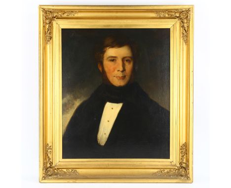 A 19th century oil on canvas, half length portrait of a gentleman, unsigned, 60cm x 50cm, framedCanvas has been re-lined by n