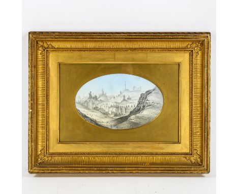 19th century pencil and wash, view of Edinburgh from St Andrews, indistinctly inscribed and dated, 14cm x 22cm, framedA very 
